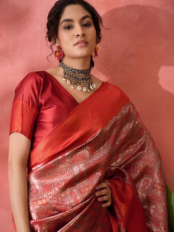 Red_Poly_Silk_Premium_&_Elegant_(_Rich_)_Saree_With_Blouse_Piece_For_Women