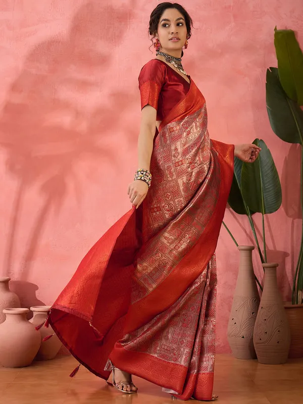 Red_Poly_Silk_Premium_&_Elegant_(_Rich_)_Saree_With_Blouse_Piece_For_Women