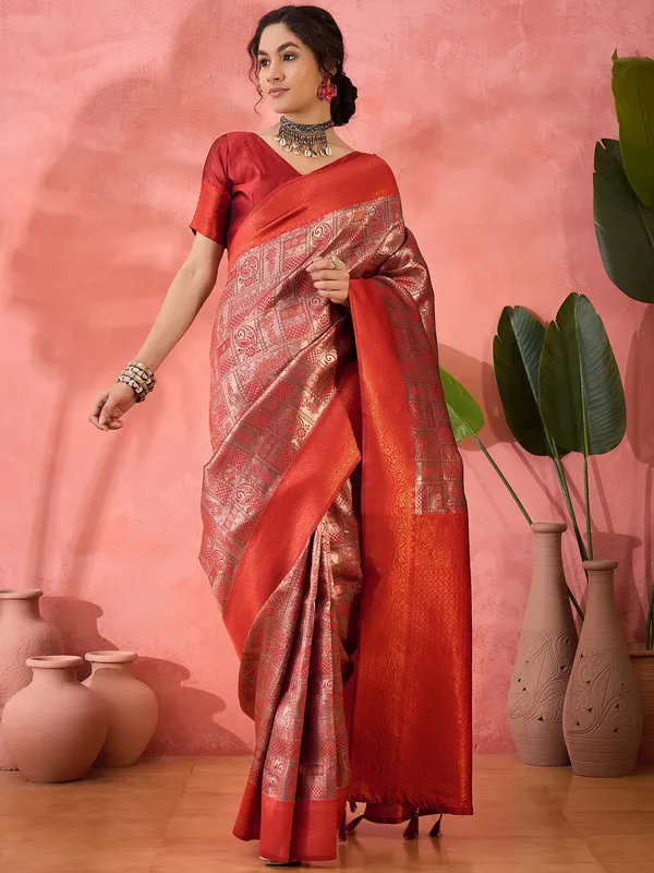 Red_Poly_Silk_Premium_&_Elegant_(_Rich_)_Saree_With_Blouse_Piece_For_Women