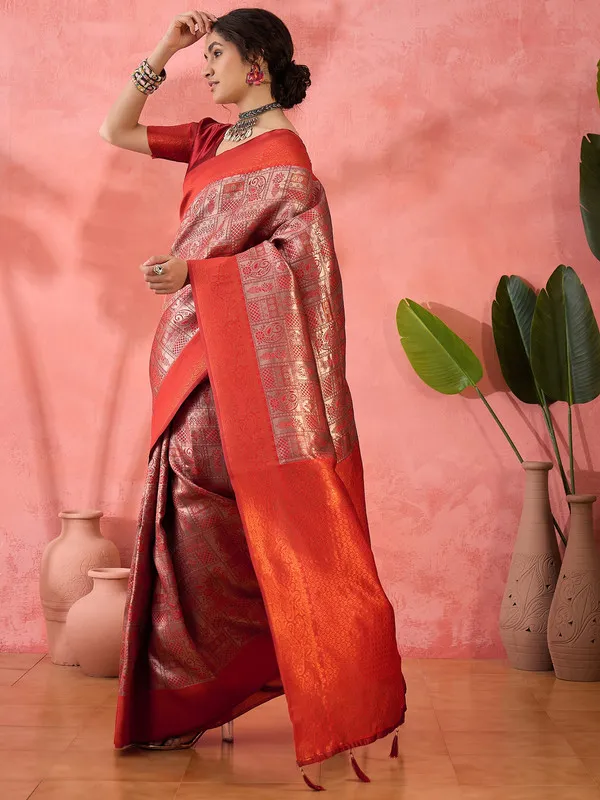 Red_Poly_Silk_Premium_&_Elegant_(_Rich_)_Saree_With_Blouse_Piece_For_Women