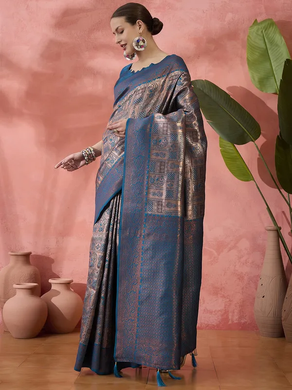 Tealblue_Poly_Silk_Premium_&_Elegant_(_Rich_)_Saree_With_Blouse_Piece_For_Women