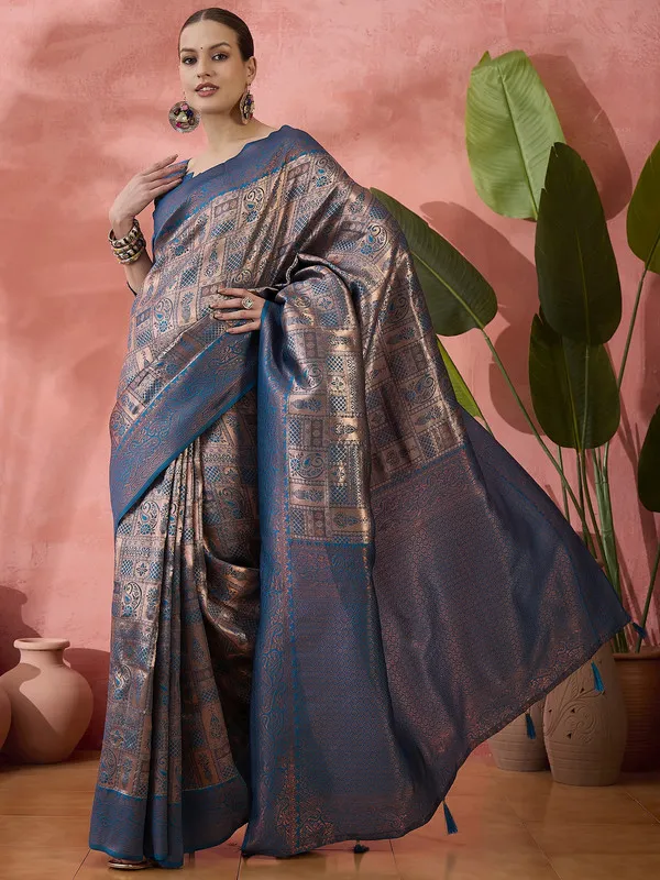 Tealblue_Poly_Silk_Premium_&_Elegant_(_Rich_)_Saree_With_Blouse_Piece_For_Women