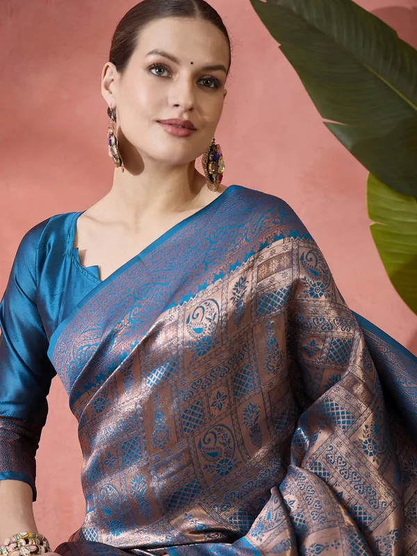 Tealblue_Poly_Silk_Premium_&_Elegant_(_Rich_)_Saree_With_Blouse_Piece_For_Women