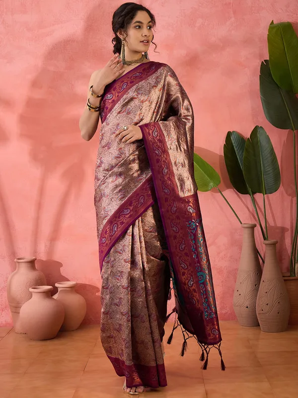 Burgandy_Cotton_Silk___Premium_&_Elegant_(_Rich_Zari_)_Saree_With_Blouse_Piece_For_Women