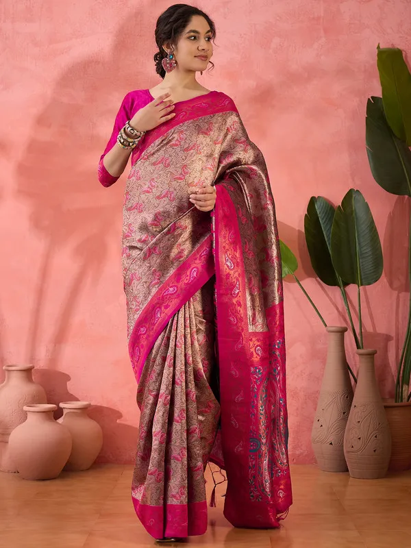 Pink_Cotton_Silk___Premium_&_Elegant_(_Rich_Zari_)_Saree_With_Blouse_Piece_For_Women
