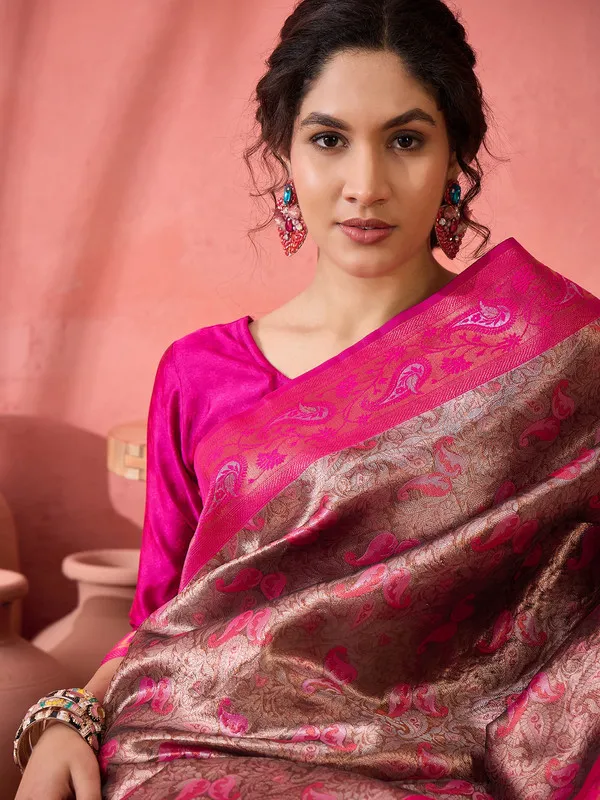 Pink_Cotton_Silk___Premium_&_Elegant_(_Rich_Zari_)_Saree_With_Blouse_Piece_For_Women