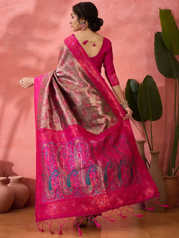Pink_Cotton_Silk___Premium_&_Elegant_(_Rich_Zari_)_Saree_With_Blouse_Piece_For_Women