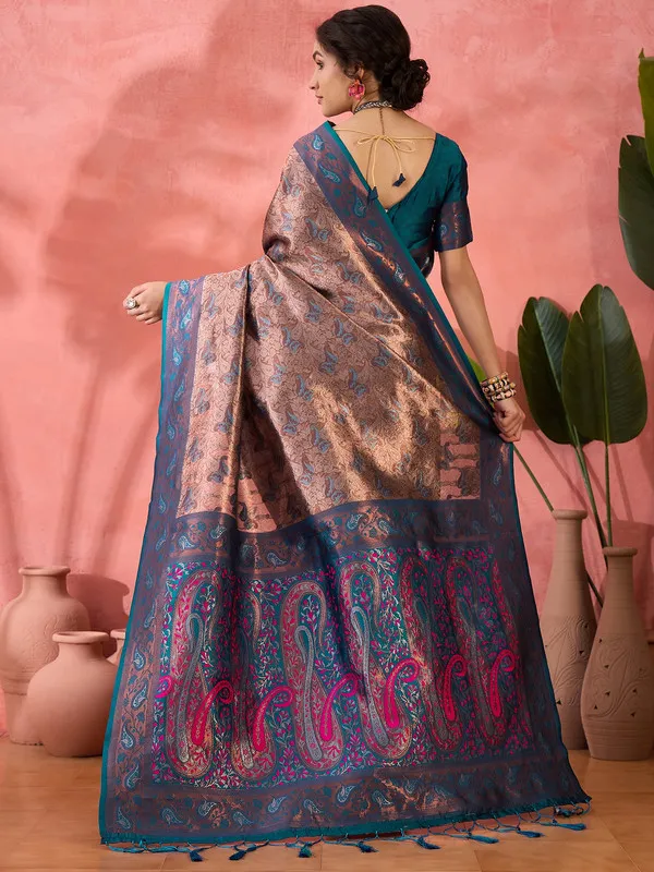 Tealblue_Cotton_Silk___Premium_&_Elegant_(_Rich_Zari_)_Saree_With_Blouse_Piece_For_Women