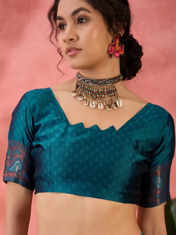 Tealblue_Cotton_Silk___Premium_&_Elegant_(_Rich_Zari_)_Saree_With_Blouse_Piece_For_Women