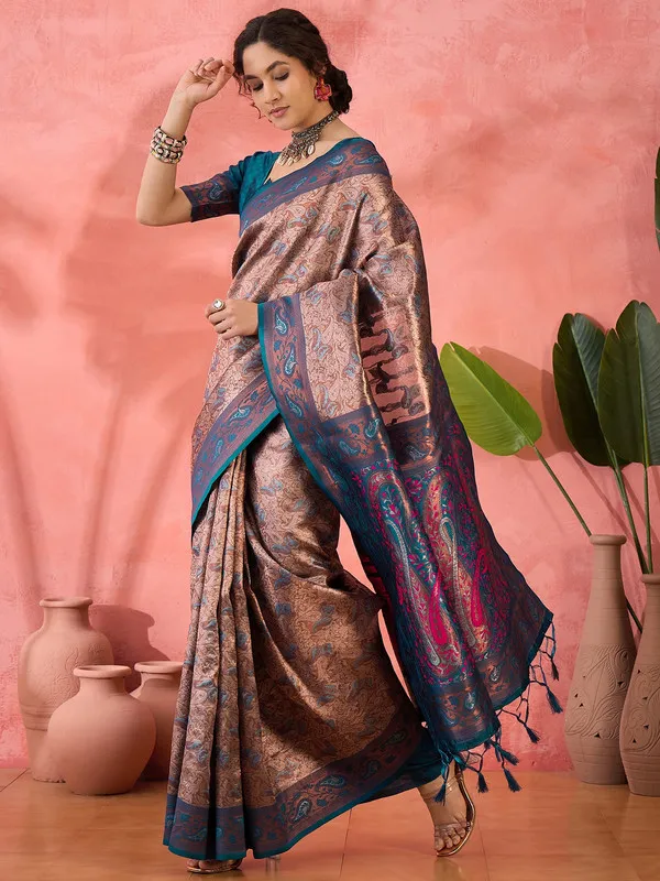 Tealblue_Cotton_Silk___Premium_&_Elegant_(_Rich_Zari_)_Saree_With_Blouse_Piece_For_Women