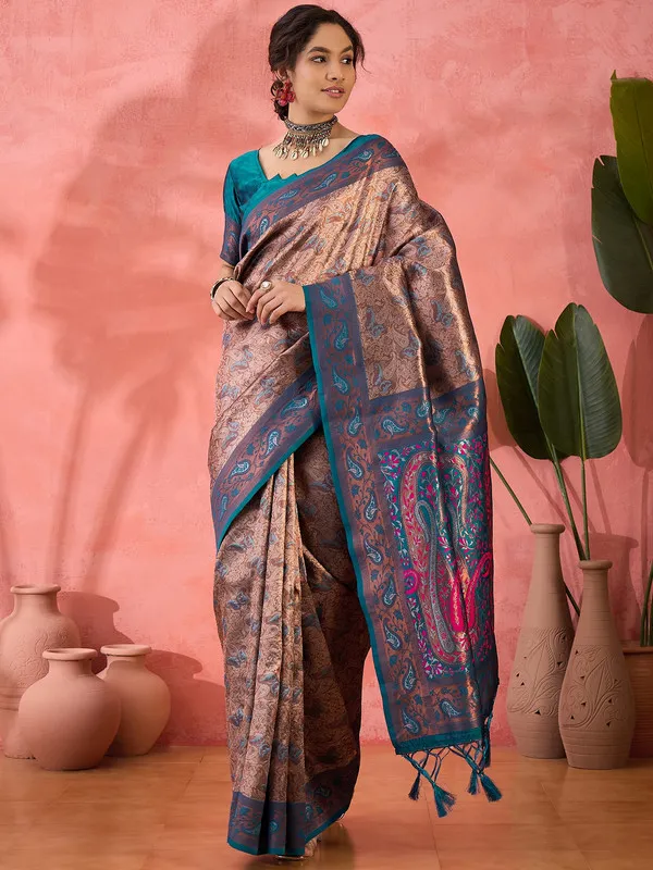 Tealblue_Cotton_Silk___Premium_&_Elegant_(_Rich_Zari_)_Saree_With_Blouse_Piece_For_Women