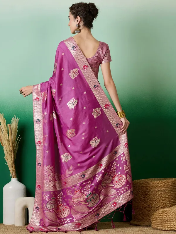 Magentapink_Cotton_Premium_&_Elegant_(_Rich_Pallu_)_Saree_With_Blouse_Piece_For_Women
