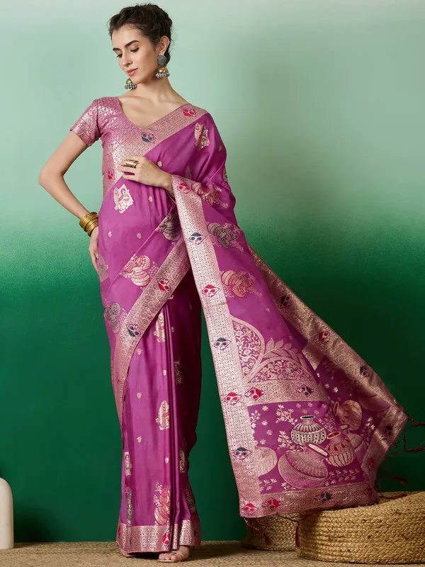 Magentapink_Cotton_Premium_&_Elegant_(_Rich_Pallu_)_Saree_With_Blouse_Piece_For_Women