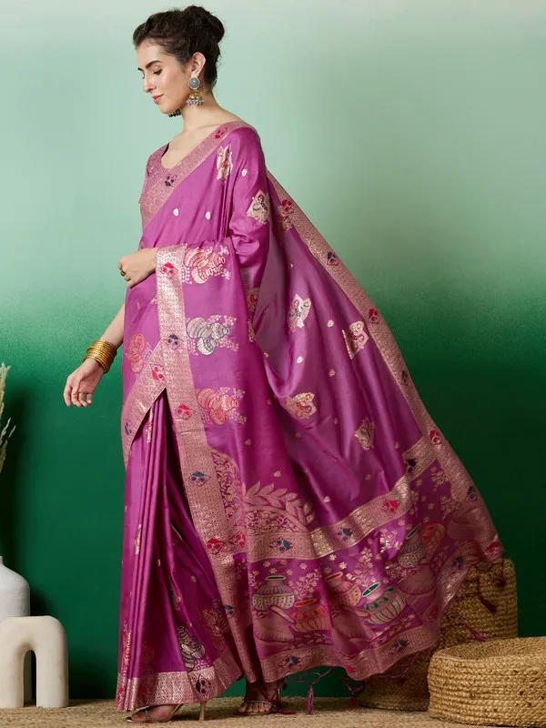 Magentapink_Cotton_Premium_&_Elegant_(_Rich_Pallu_)_Saree_With_Blouse_Piece_For_Women