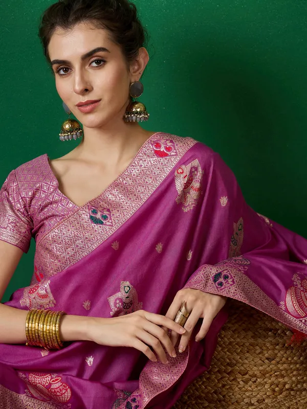 Magentapink_Cotton_Premium_&_Elegant_(_Rich_Pallu_)_Saree_With_Blouse_Piece_For_Women