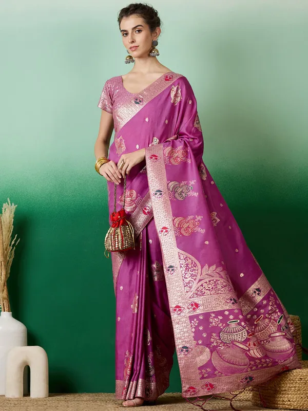 Magentapink_Cotton_Premium_&_Elegant_(_Rich_Pallu_)_Saree_With_Blouse_Piece_For_Women