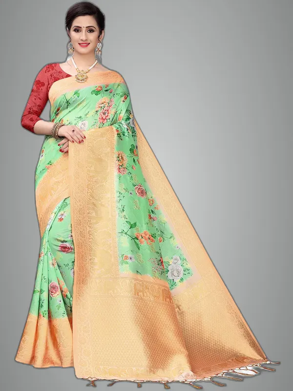 Green_Cotton_Silk_Premium_&_Elegant_(_Bollywood_Style_Woven_Zari_Border_And_Pallu_Digital_Printed_)_Saree_Saree_With_Blouse_Piece_For_Women