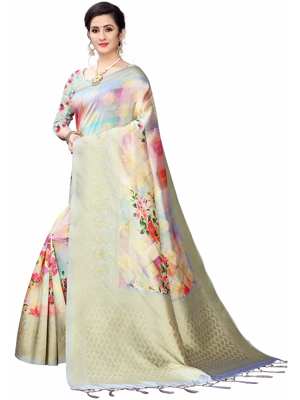 Multicolor_Cotton_Silk_Premium_&_Elegant_(_Bollywood_Style_Woven_Zari_Border_And_Pallu_Digital_Printed_)_Saree_Saree_With_Blouse_Piece_For_Women