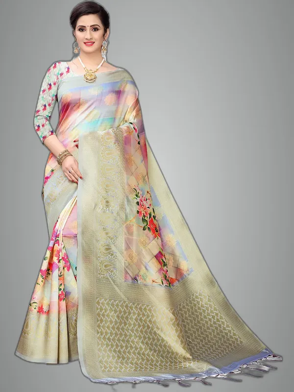 Multicolor_Cotton_Silk_Premium_&_Elegant_(_Bollywood_Style_Woven_Zari_Border_And_Pallu_Digital_Printed_)_Saree_Saree_With_Blouse_Piece_For_Women