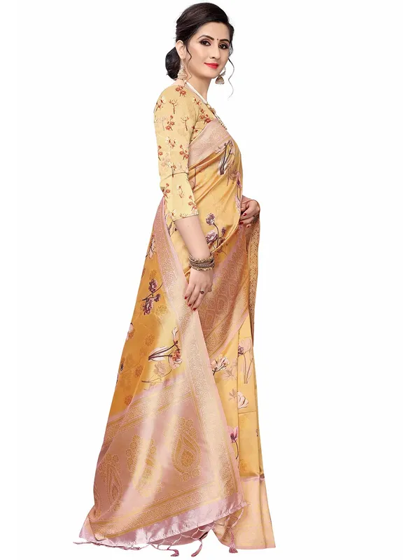 Mustard_Golden_Cotton_Silk_Premium_&_Elegant_(_Bollywood_Style_Woven_Zari_Border_And_Pallu_Digital_Printed_)_Saree_Saree_With_Blouse_Piece_For_Women