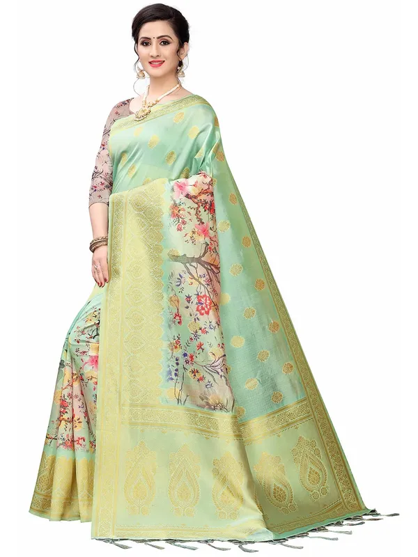 Ocean_Green_Cotton_Silk_Premium_&_Elegant_(_Bollywood_Style_Woven_Zari_Border_And_Pallu_Digital_Printed_)_Saree_Saree_With_Blouse_Piece_For_Women