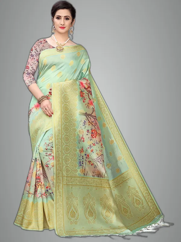 Ocean_Green_Cotton_Silk_Premium_&_Elegant_(_Bollywood_Style_Woven_Zari_Border_And_Pallu_Digital_Printed_)_Saree_Saree_With_Blouse_Piece_For_Women