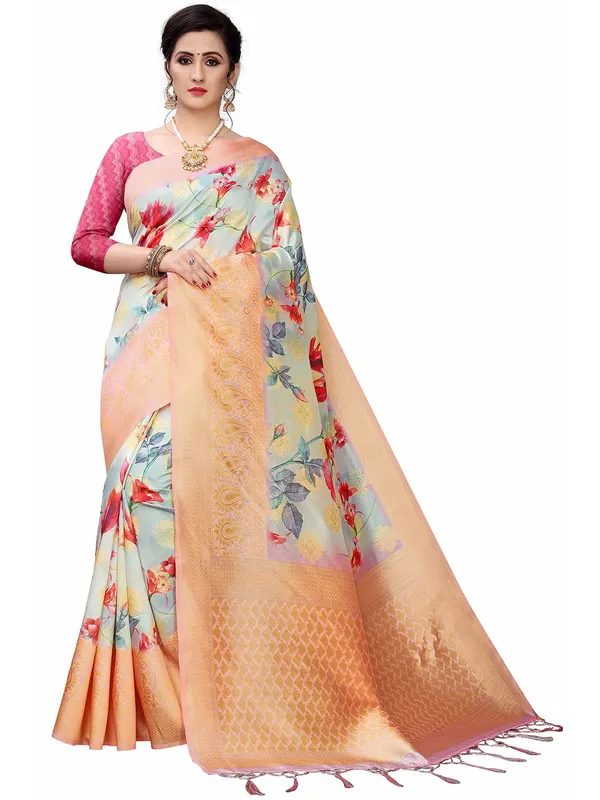 Multicolor_Cotton_Silk_Premium_&_Elegant_(_Bollywood_Style_Woven_Zari_Border_And_Pallu_Digital_Printed_)_Saree_Saree_With_Blouse_Piece_For_Women