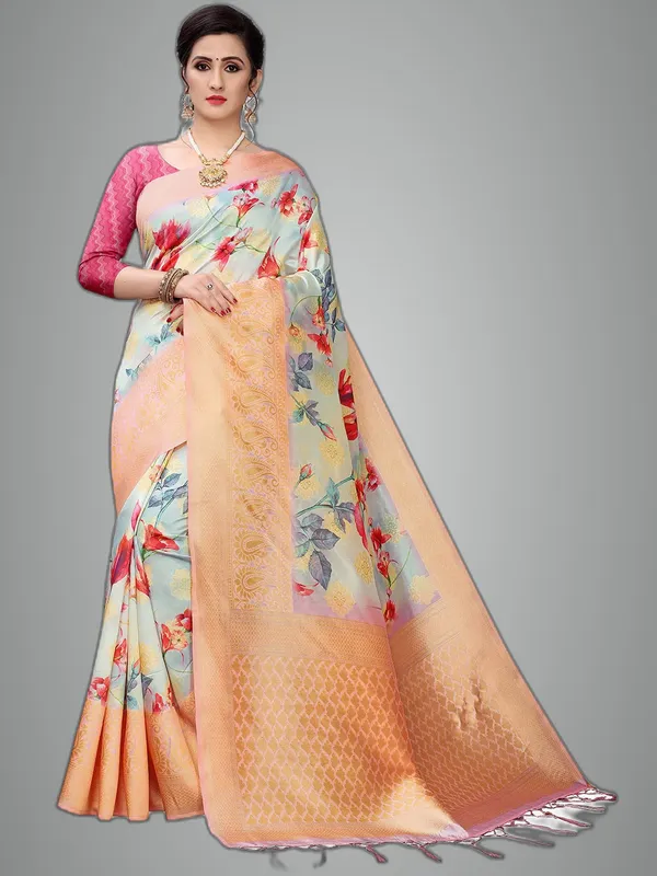 Multicolor_Cotton_Silk_Premium_&_Elegant_(_Bollywood_Style_Woven_Zari_Border_And_Pallu_Digital_Printed_)_Saree_Saree_With_Blouse_Piece_For_Women
