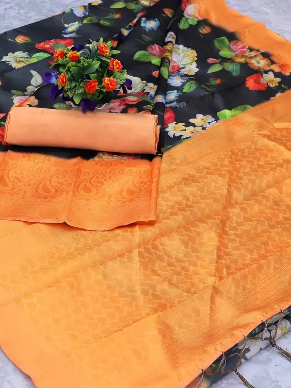 Black_Cotton_Silk_Premium_&_Elegant_(_Bollywood_Style_Woven_Zari_Border_And_Pallu_Digital_Printed_)_Saree_Saree_With_Blouse_Piece_For_Women