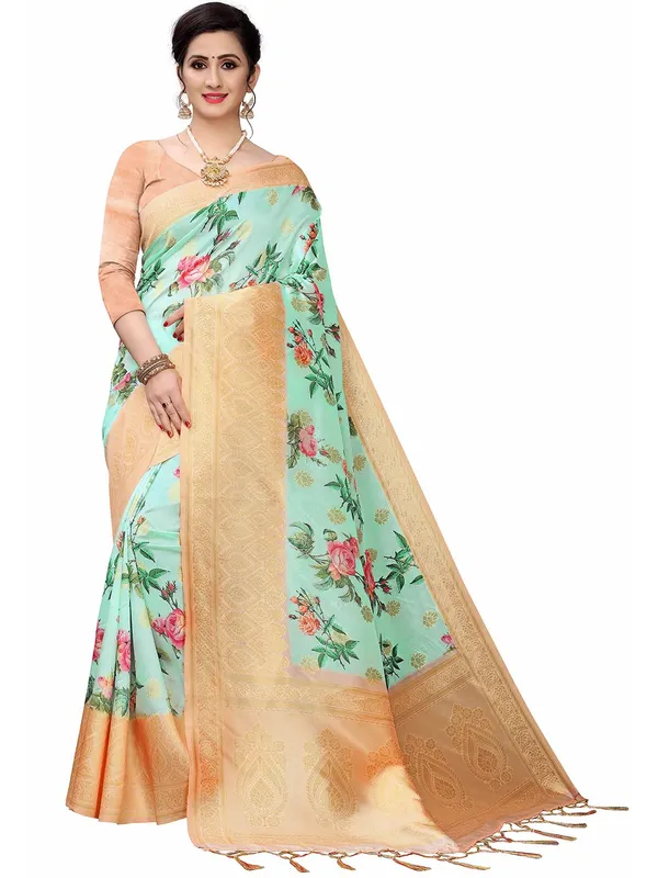 Mint_Green_Cotton_Silk_Premium_&_Elegant_(_Bollywood_Style_Woven_Zari_Border_And_Pallu_Digital_Printed_)_Saree_Saree_With_Blouse_Piece_For_Women