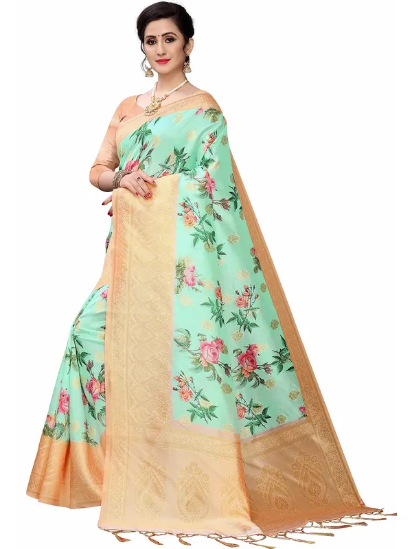 Mint_Green_Cotton_Silk_Premium_&_Elegant_(_Bollywood_Style_Woven_Zari_Border_And_Pallu_Digital_Printed_)_Saree_Saree_With_Blouse_Piece_For_Women