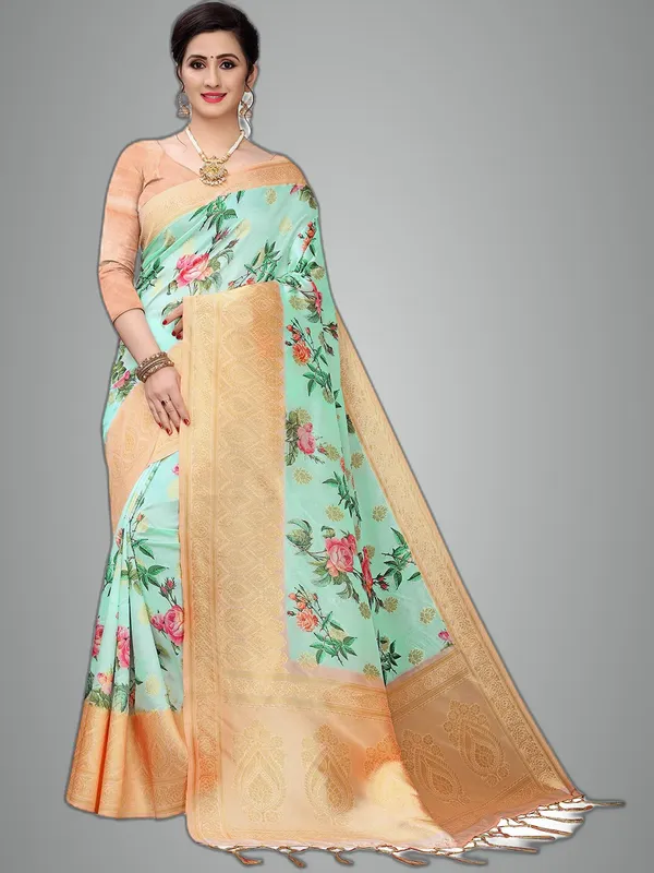 Mint_Green_Cotton_Silk_Premium_&_Elegant_(_Bollywood_Style_Woven_Zari_Border_And_Pallu_Digital_Printed_)_Saree_Saree_With_Blouse_Piece_For_Women