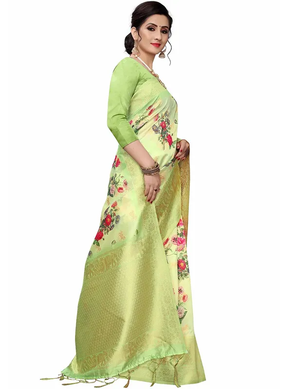 Lemon_Green_Cotton_Silk_Premium_&_Elegant_(_Bollywood_Style_Woven_Zari_Border_And_Pallu_Digital_Printed_)_Saree_Saree_With_Blouse_Piece_For_Women