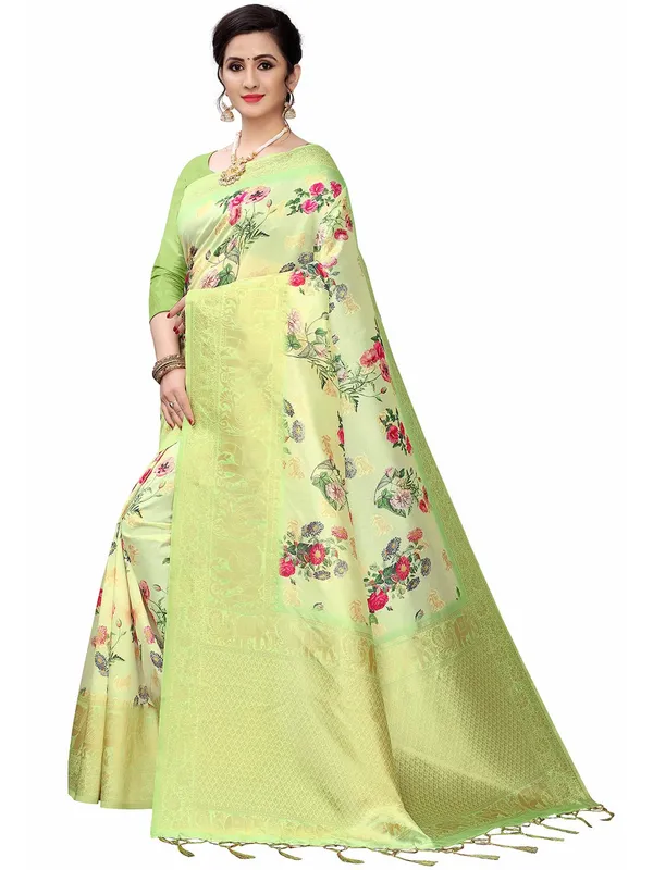 Lemon_Green_Cotton_Silk_Premium_&_Elegant_(_Bollywood_Style_Woven_Zari_Border_And_Pallu_Digital_Printed_)_Saree_Saree_With_Blouse_Piece_For_Women