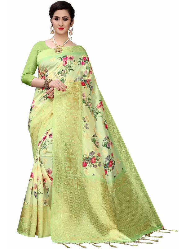 Lemon_Green_Cotton_Silk_Premium_&_Elegant_(_Bollywood_Style_Woven_Zari_Border_And_Pallu_Digital_Printed_)_Saree_Saree_With_Blouse_Piece_For_Women