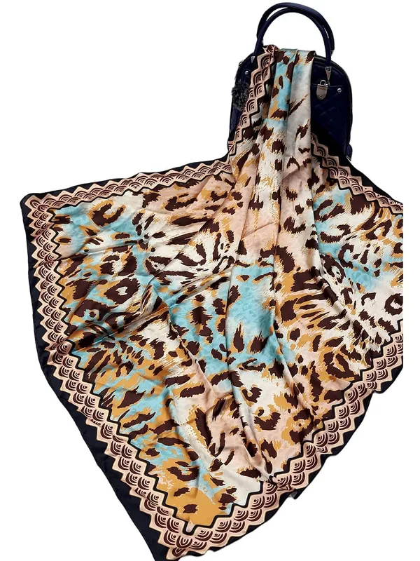 Beige_&_Blue_Polyester_Satin_Silk_Premium_&_Elegant_Digital_Printed_Square_Scarf_For_Women