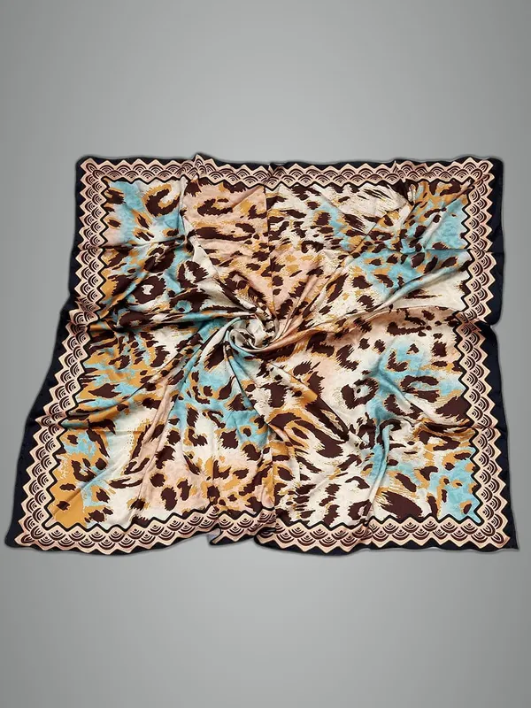 Beige_&_Blue_Polyester_Satin_Silk_Premium_&_Elegant_Digital_Printed_Square_Scarf_For_Women