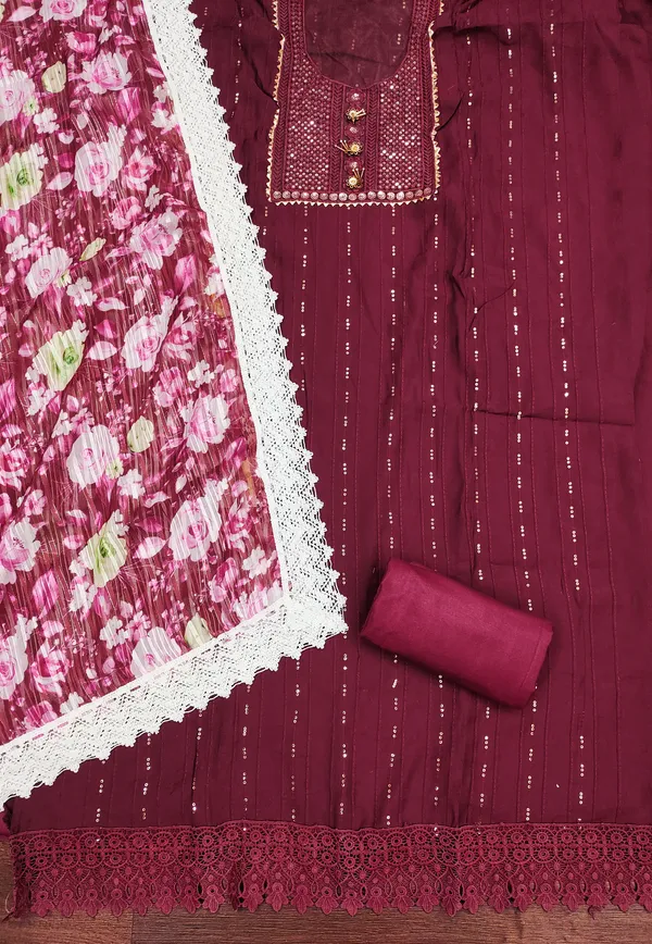 Maroon_Roman_Silk_Salwar_Suit_Dress_Material_With_Thread_Sequin_Work_&_Georgette_Weaving_Dupatta_Unstitched