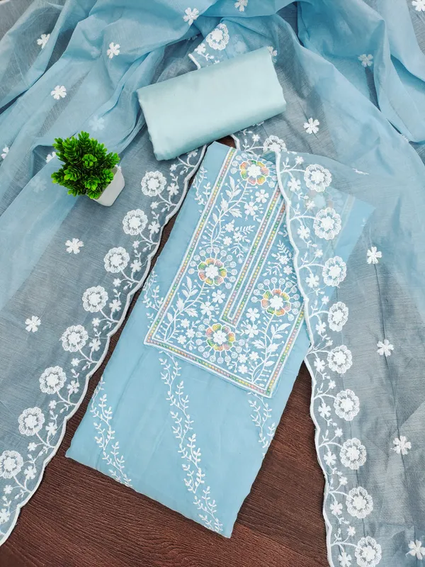 Sky_Blue_Chanderi_Cotton_Salwar_Suit_Dress_Material_With_Heavy_White_Thread_Work_&_Embroidered_Dupatta_Unstitched
