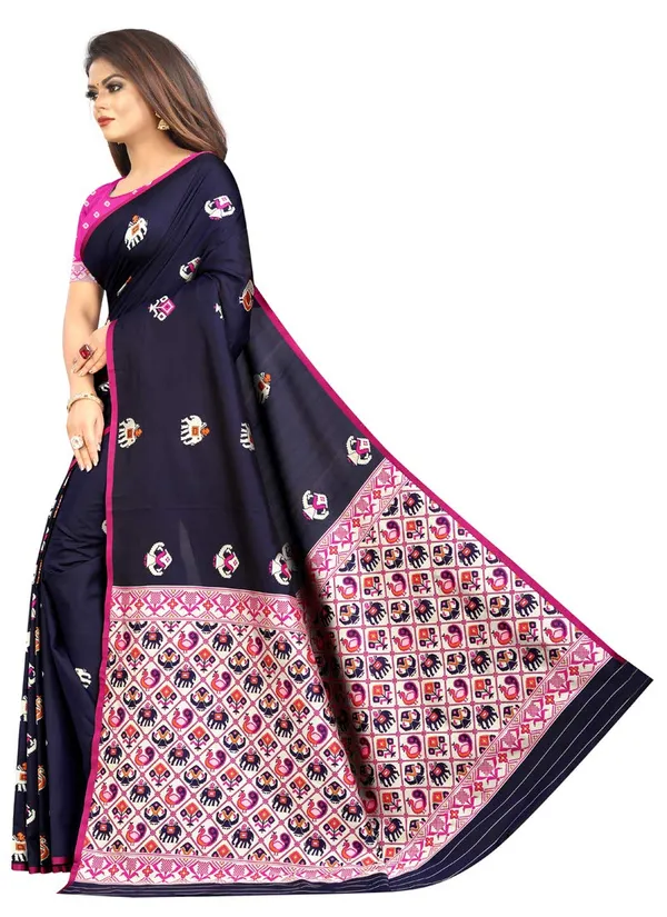 Dark_Blue_Silk___Jacquard_Premium_&_Elegant_Patola_Saree_With_Blouse_Piece_For_Women
