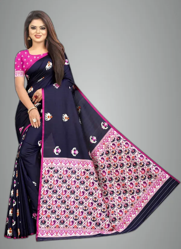 Dark_Blue_Silk___Jacquard_Premium_&_Elegant_Patola_Saree_With_Blouse_Piece_For_Women