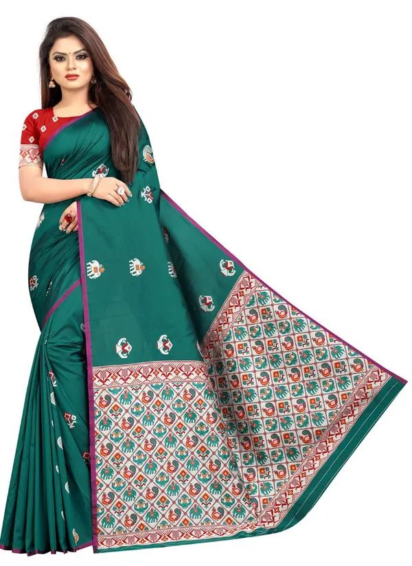 Dark_Green_Silk___Jacquard_Premium_&_Elegant_Patola_Saree_With_Blouse_Piece_For_Women