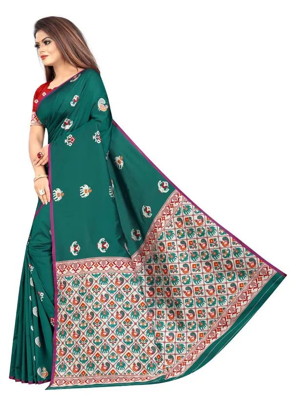 Dark_Green_Silk___Jacquard_Premium_&_Elegant_Patola_Saree_With_Blouse_Piece_For_Women