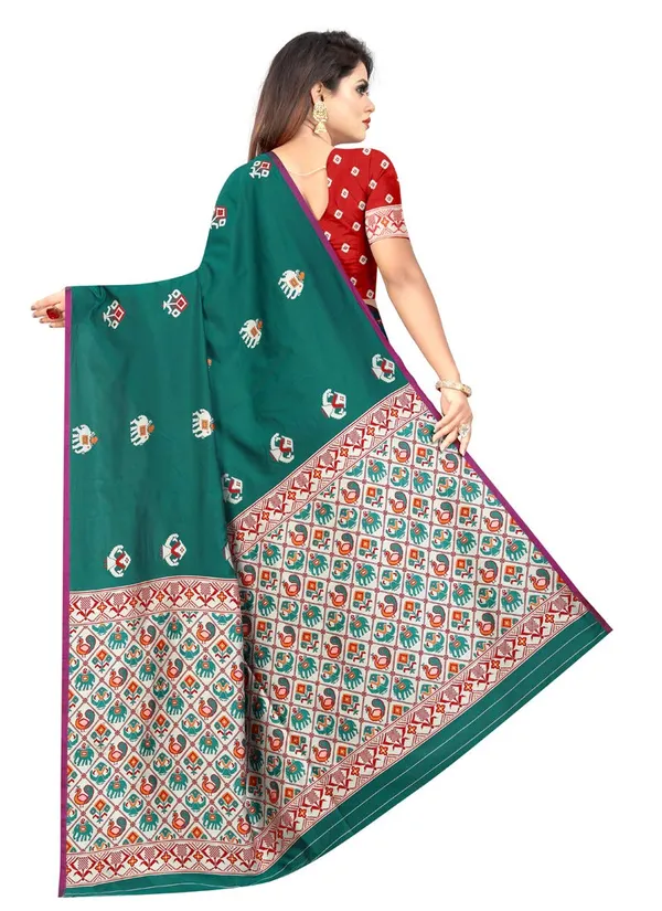 Dark_Green_Silk___Jacquard_Premium_&_Elegant_Patola_Saree_With_Blouse_Piece_For_Women