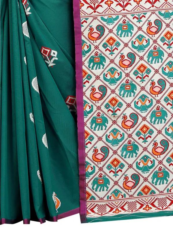 Dark_Green_Silk___Jacquard_Premium_&_Elegant_Patola_Saree_With_Blouse_Piece_For_Women