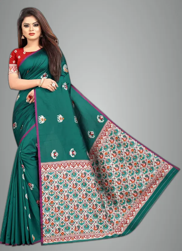 Dark_Green_Silk___Jacquard_Premium_&_Elegant_Patola_Saree_With_Blouse_Piece_For_Women