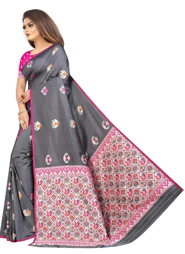 Grey_Silk___Jacquard_Premium_&_Elegant_Patola_Saree_With_Blouse_Piece_For_Women