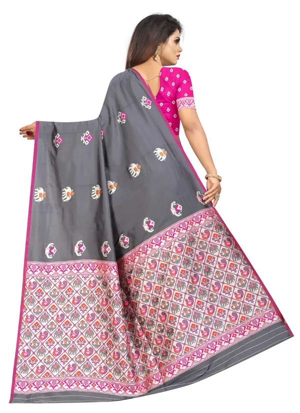 Grey_Silk___Jacquard_Premium_&_Elegant_Patola_Saree_With_Blouse_Piece_For_Women