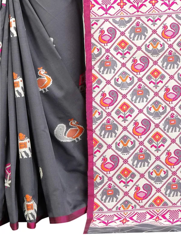 Grey_Silk___Jacquard_Premium_&_Elegant_Patola_Saree_With_Blouse_Piece_For_Women