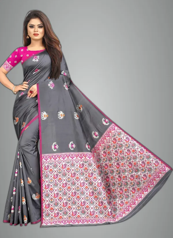 Grey_Silk___Jacquard_Premium_&_Elegant_Patola_Saree_With_Blouse_Piece_For_Women